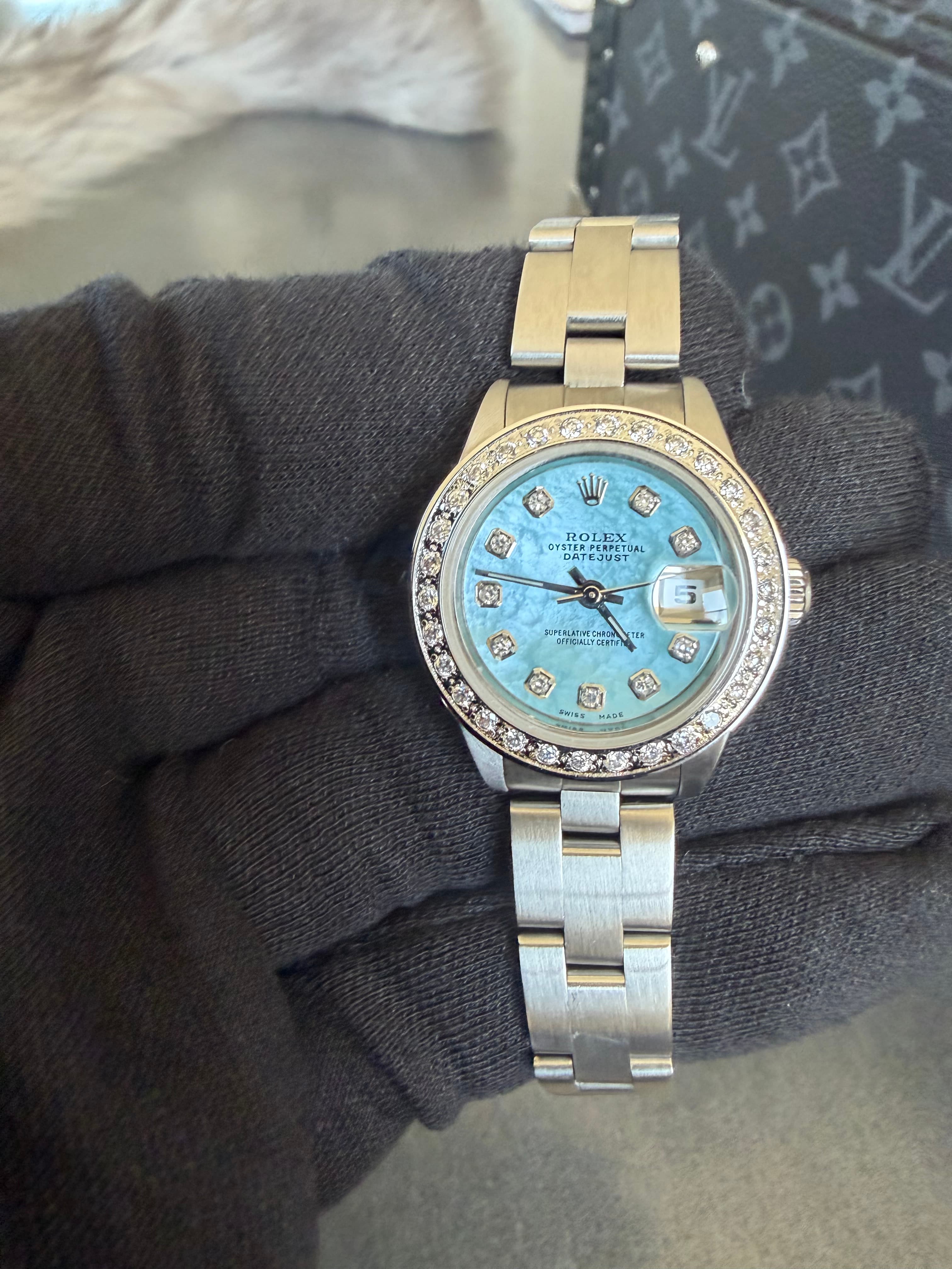 Rolex "Women's" Tiffany Blue Mother of Pearl Diamond Dial 26mm  - view 3