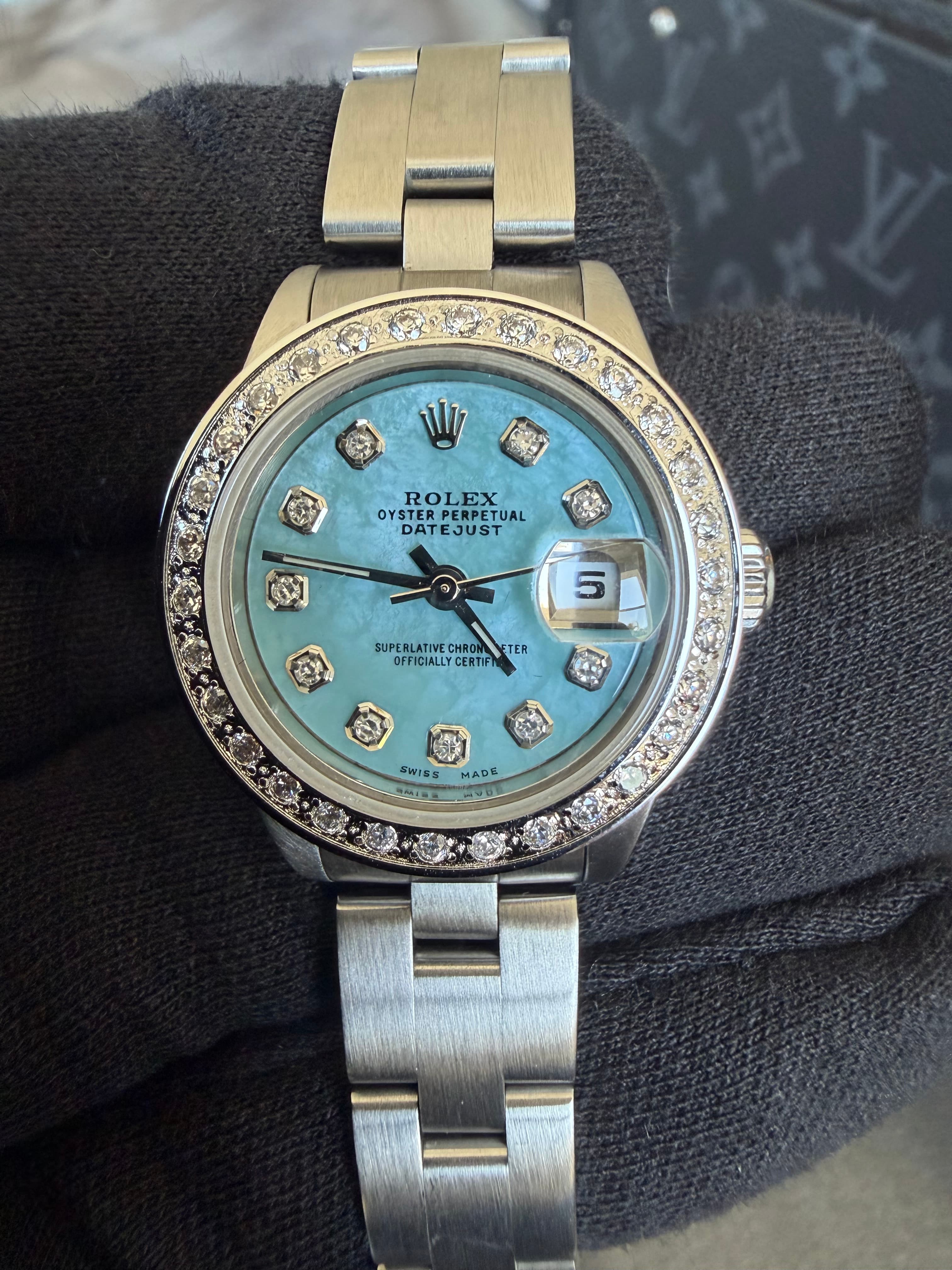 Rolex "Women's" Tiffany Blue Mother of Pearl Diamond Dial 26mm  - view 2