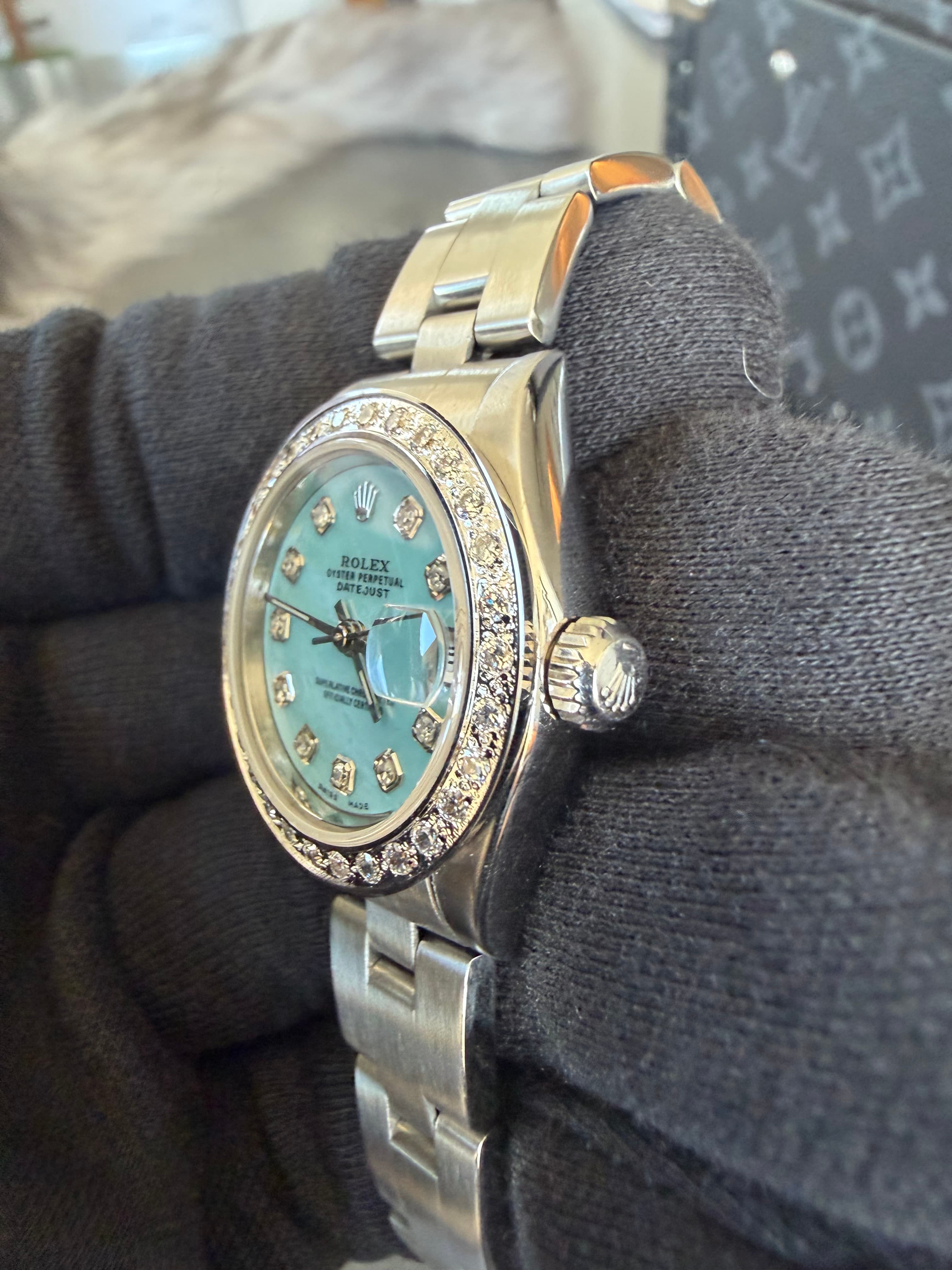 Rolex "Women's" Tiffany Blue Mother of Pearl Diamond Dial 26mm  - view 4