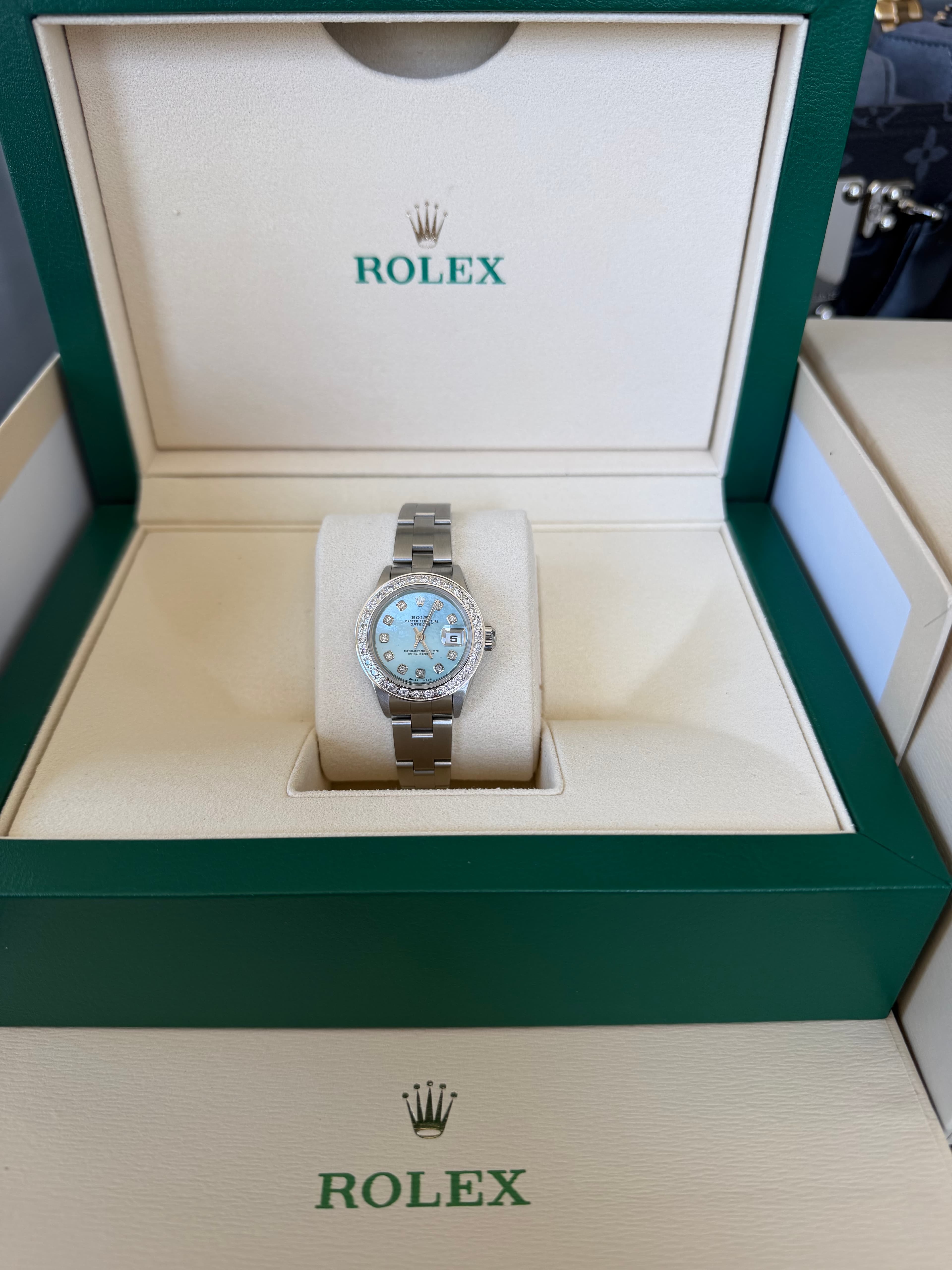 Rolex "Women's" Tiffany Blue Mother of Pearl Diamond Dial 26mm  - view 14