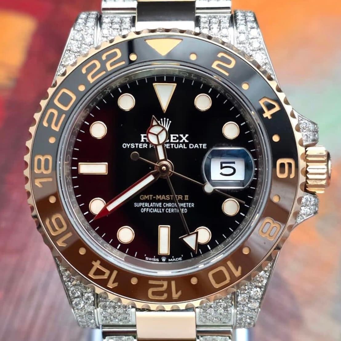 Rolex GMT‑Master II “Root Beer” Fully Diamond-Set Custom