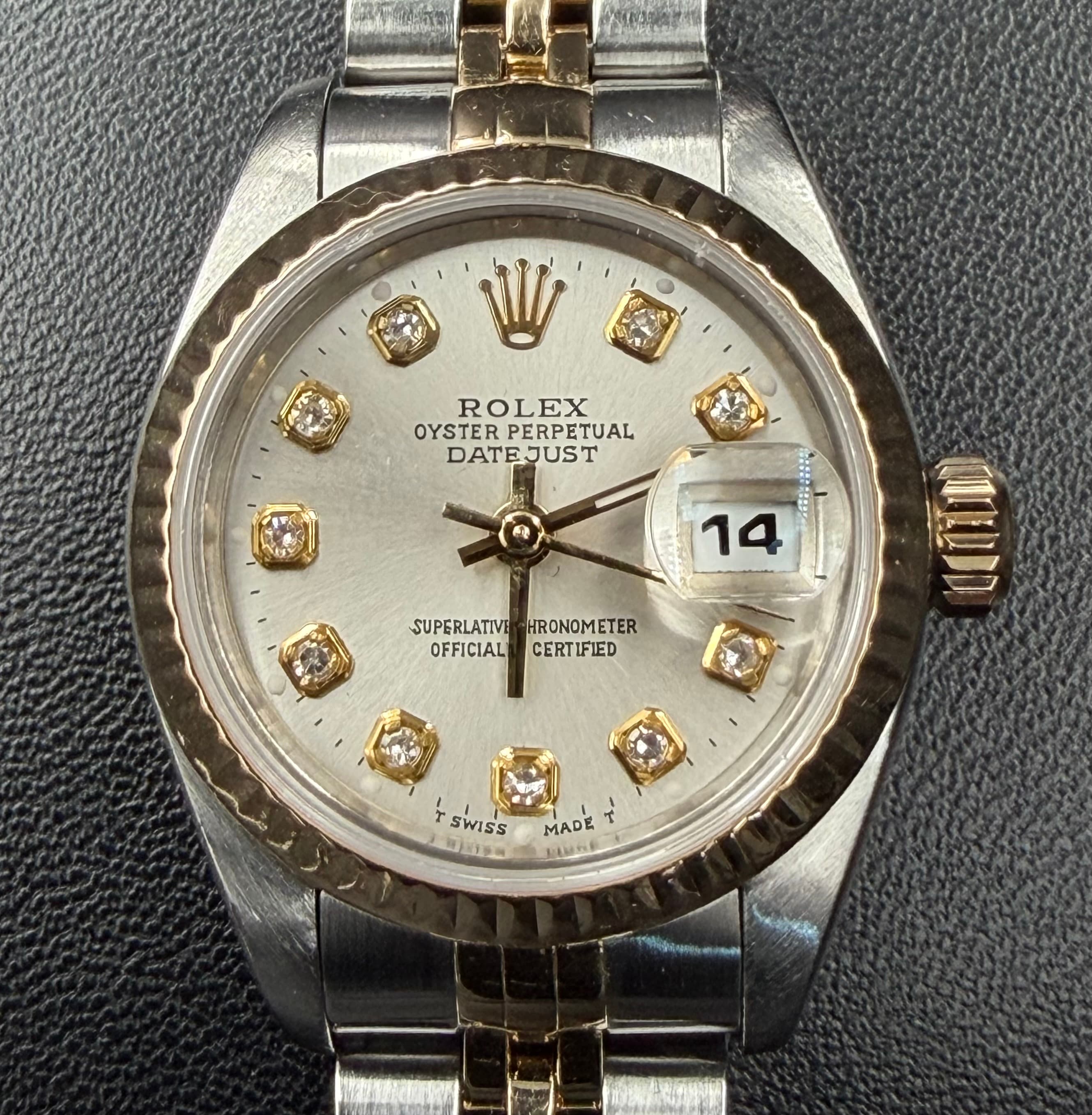 Rolex "Ladies" Date Just 26mm two tone gold with Silver sunburst diamond dial